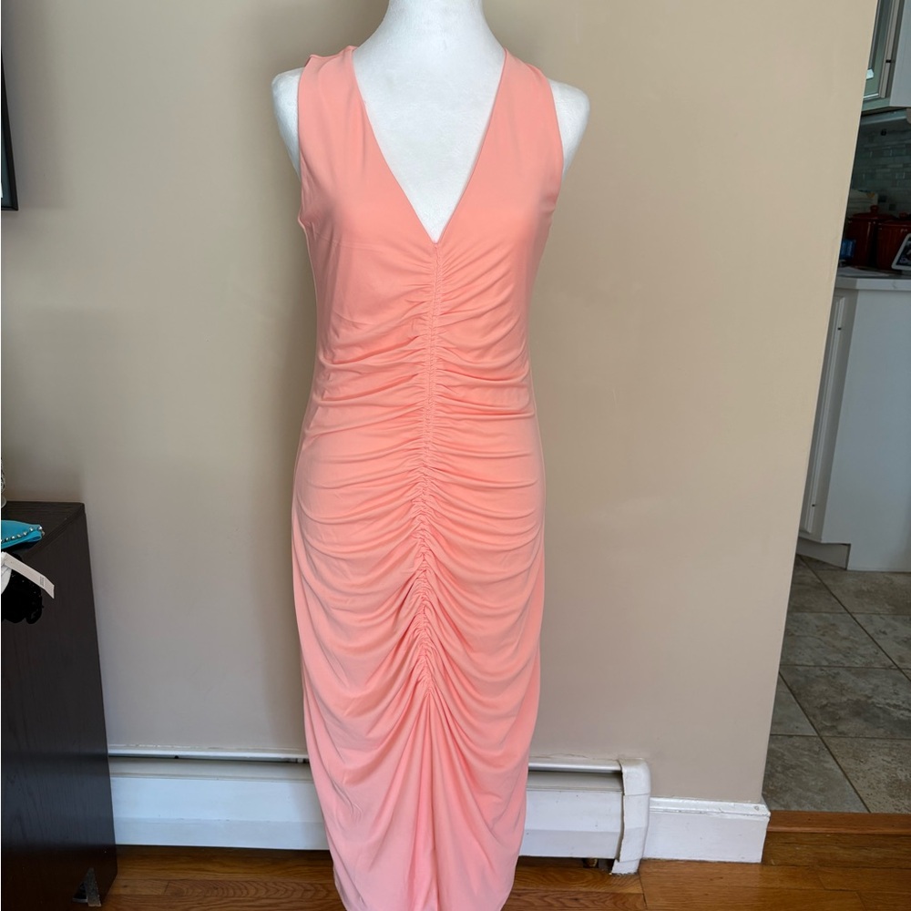 🎾INC Coral Ruched Sheath Maxi Dress